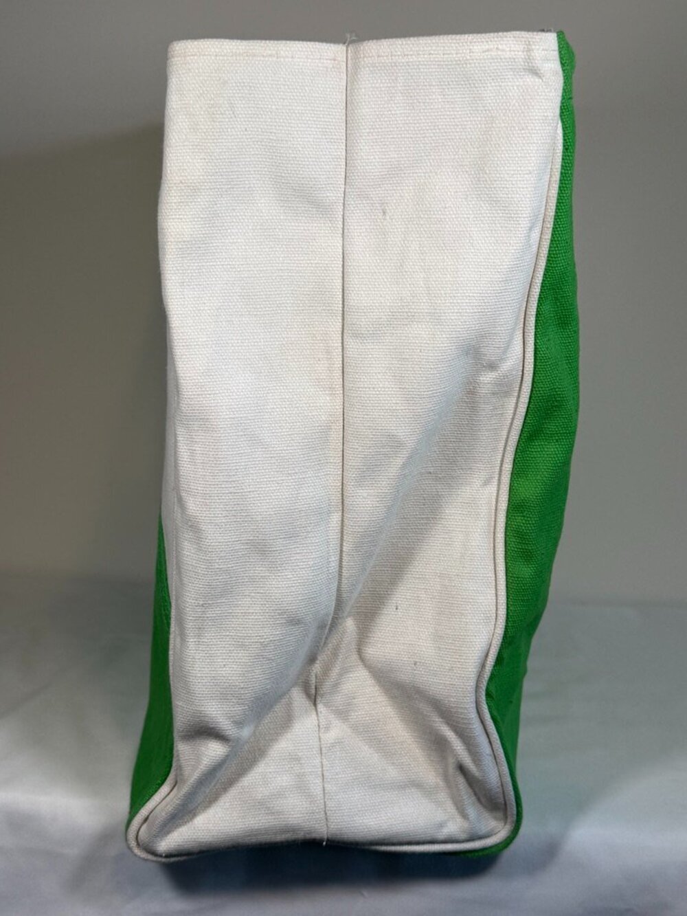 80s Wooden Handle Colorblock Canvas Tote Green White Bag Vintage - Picture 4 of 12